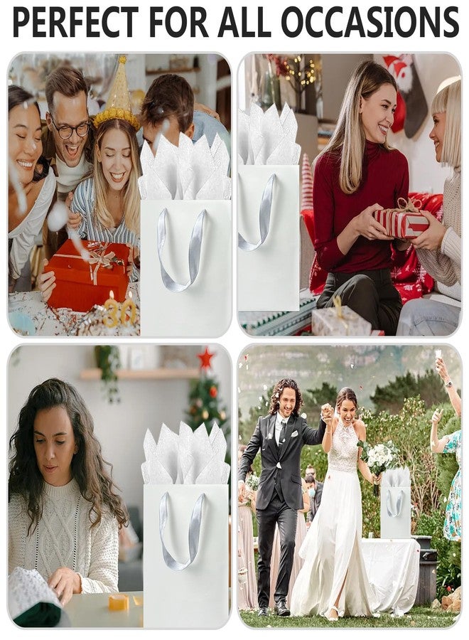 KEEPARTY 9 Inches White Gift Bags with Ribbon Handles Kraft Paper Shopping Bags with Tissue Paper for Party Business Wedding Birthday Graduation Fathers Day - Image 4